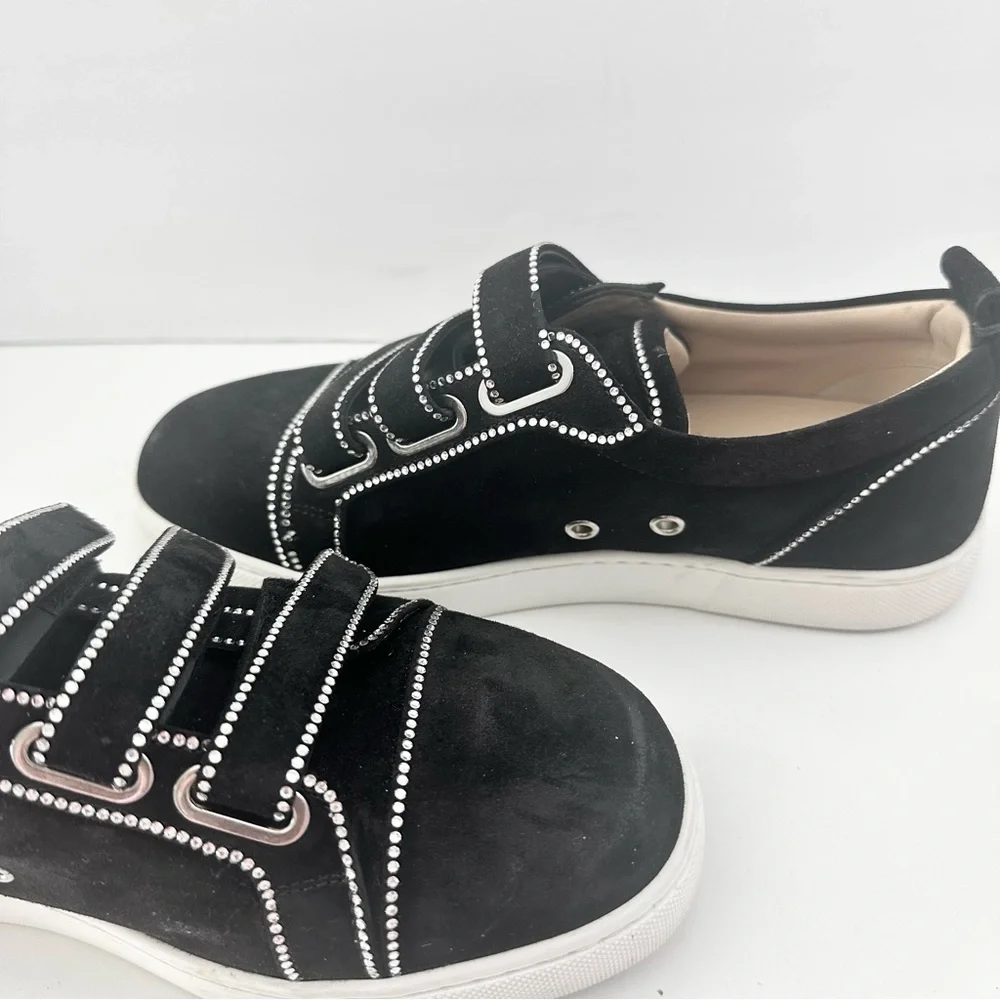 EUC! Christian Louboutin Black Suede Kiddo Bordo Crystal Velcro Sneakers 37 7 - Picture 5 of 15
